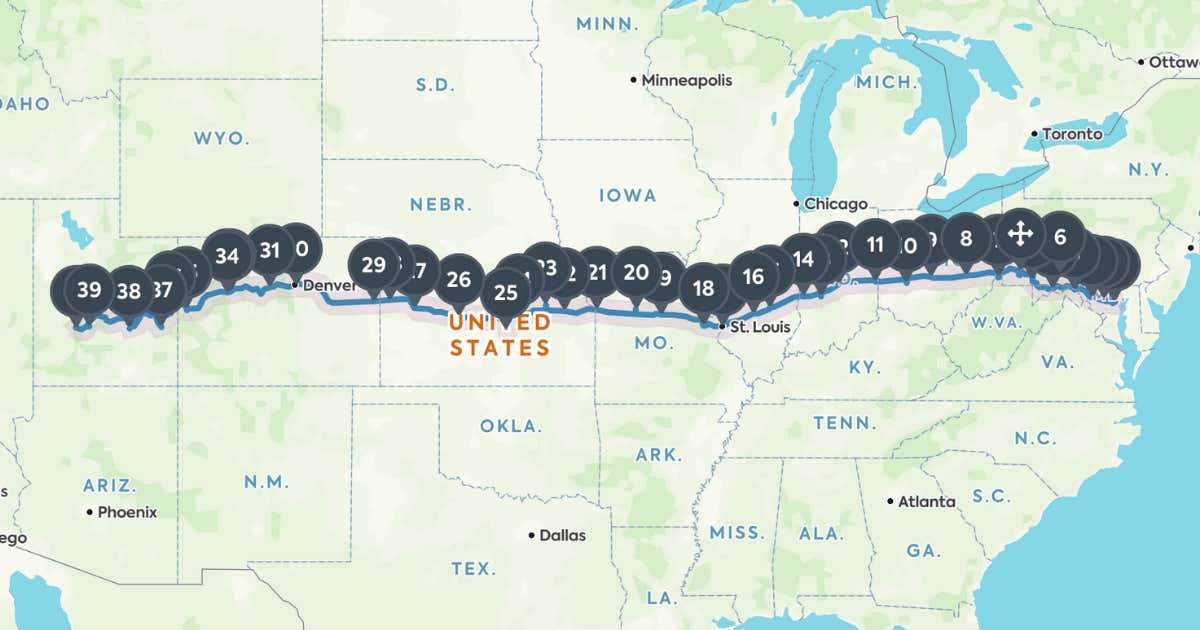 route 70 map across us