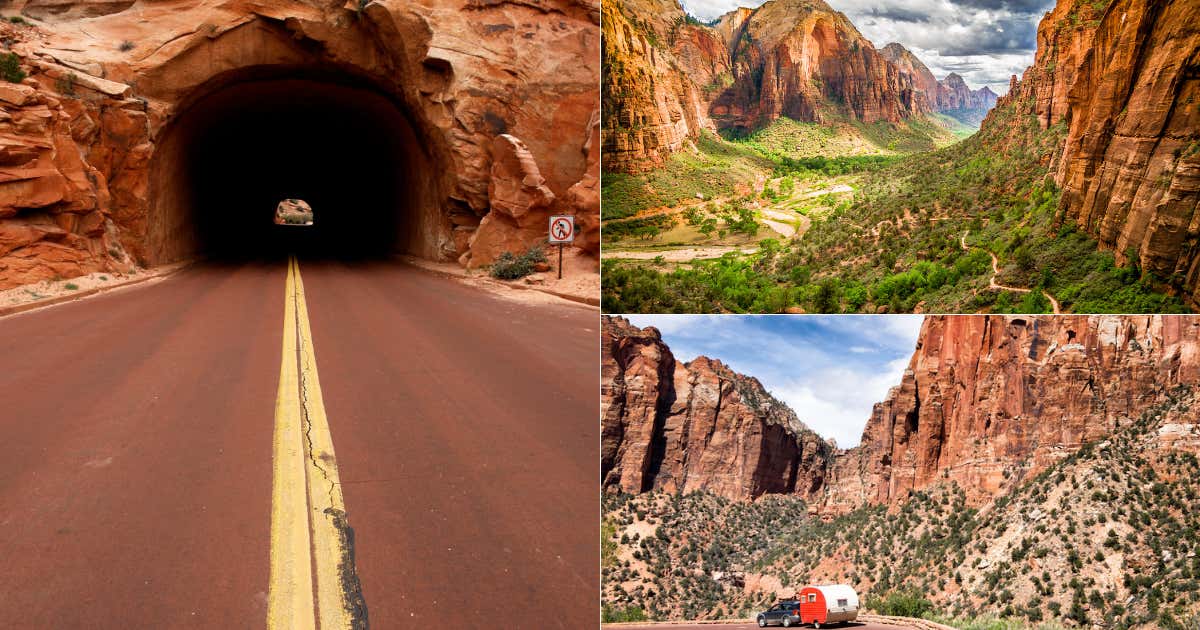 The Zion-Mt. Carmel Hwy is road trip perfection, with switchback curves and sandstone tunnels